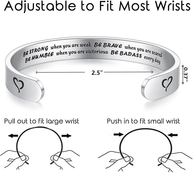 TONY & SANDY Inspirational Bracelets for Women Teen Girls Personalized Gifts for Daughter Granddaughter Mom Sister Friends Stainless Steel Engraved Cuff Birthday Easter Christmas