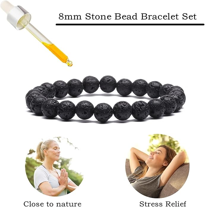 MengPa Mens Beaded Bracelets Couples Matching Bracelet Set Lava Rock Beads for Women Stone Jewelry