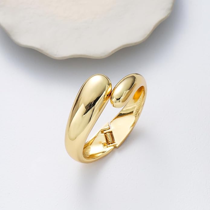 Bangle Bracelets for Women | 14K Gold Plated Trendy Wide Bracelets | Hinged Arm Cuff Bangles Chunky Bracelet for Women