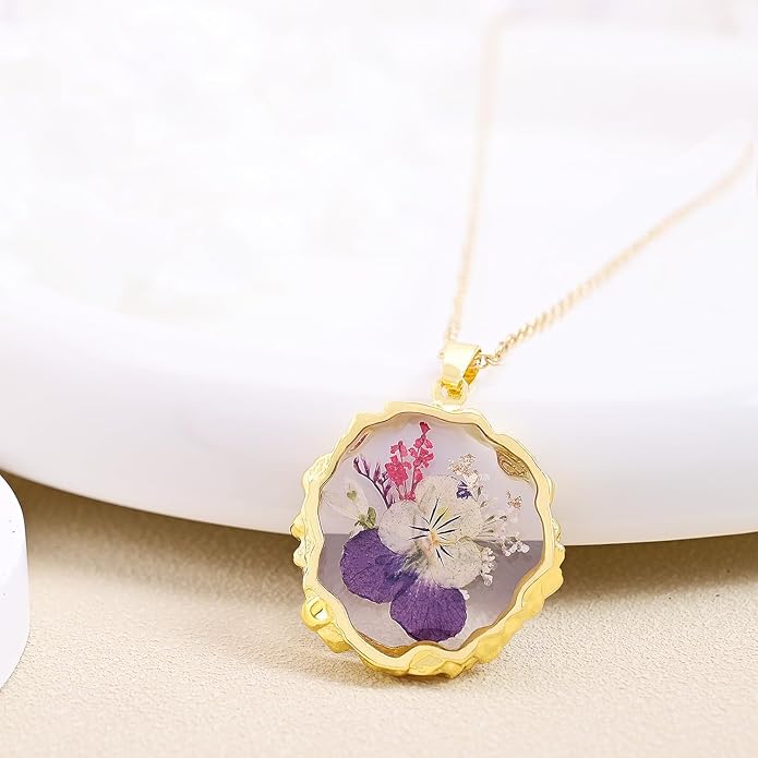 Birth Flower Necklaces for Women,1-12 Month Real Pressed Flower Necklace,Boho-Style Personalized Jewelry, Handmade Floral Pendant,Thoughtful Gift for Christmas,Birthday|18"