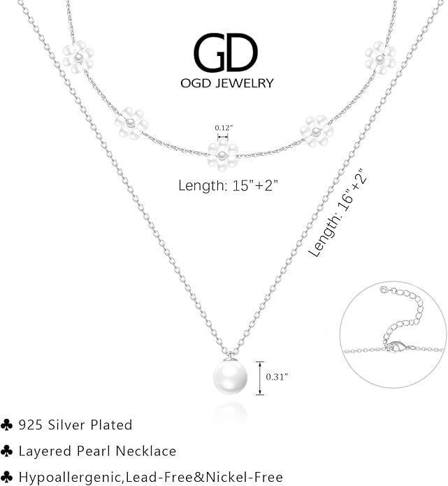 OGD Gold Pearl Necklaces Set for Women 14K Gold Plated Dainty Layered Pearl Cute Daisy Pearl Choker Gold Necklace Gifts for Women Gold Trendy Jewelry Gifts