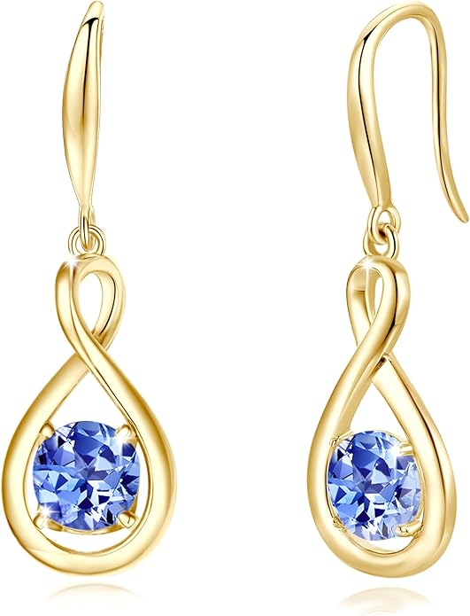 FANCIME Dangle Drop Earrings 925 Sterling Silver Dainty Infinity Round Gemstone Birthstone Jewelry Birthday Gifts for Her Women