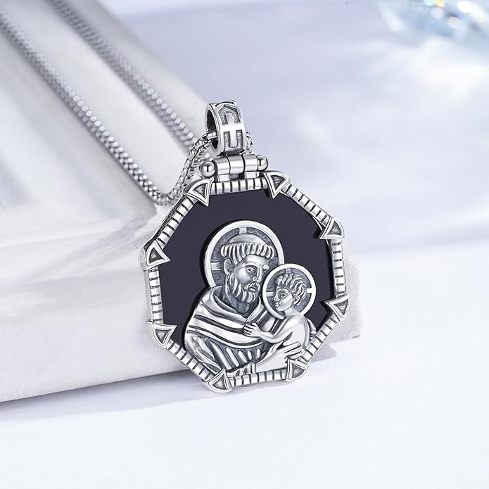 Taioiat Saint Necklace 925 Sterling Silver St Necklace Amulet Pendant Jewelry Religious Gift for Men Women