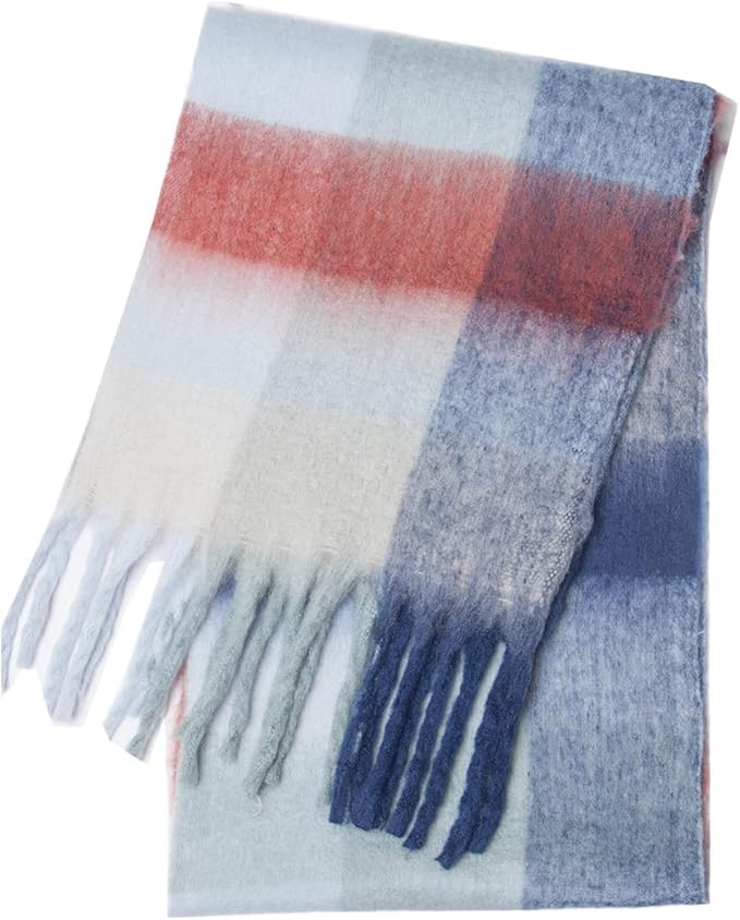SHOHOKU Large Chunky Plaid Scarf Coloured Checked Oversized Scarf Tassel Soft Fall Winter Thick Warm Shawl Women