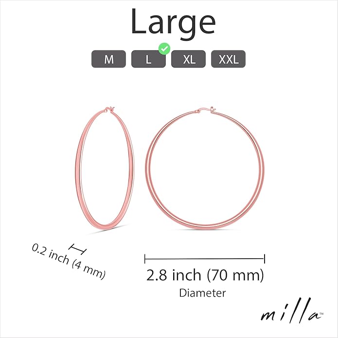 MILLA 14K Gold Hoop Earrings For Women, Silver Hoop Earrings & Rose Gold Earrings with Graduated Curvature