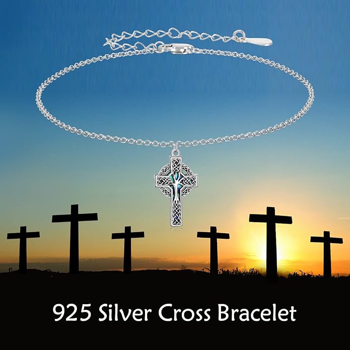 YFN Cross Bracelet Sterling Silver Religious Cross Bracelet Jewelry Gift for Women Men