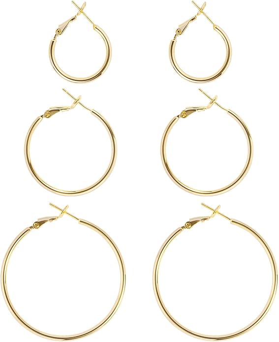 Big Gold Hoop Earrings for Women Hypoallergenic 925 Sterling Silver Post Thin Loop 14K Gold Plated Hoop Earrings Set for Women, 3 Pairs
