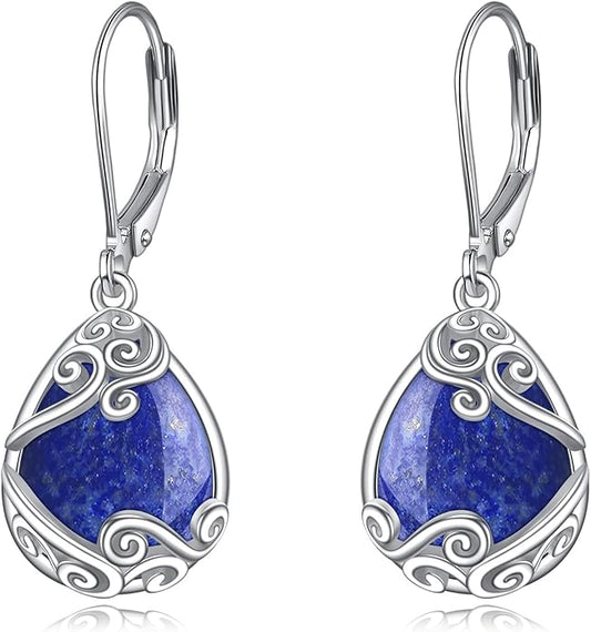 Moonstone Filigree Drop Dangle Teardrop Earrings 925 Sterling Silver Moonstone Leverback Earrings for Women Jewelry Gifts