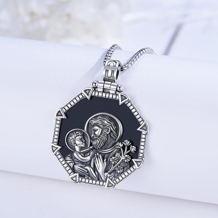 Taioiat Saint Necklace 925 Sterling Silver St Necklace Amulet Pendant Jewelry Religious Gift for Men Women