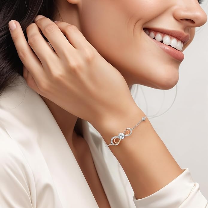 LOUISA SECRET Rose Gold Infinity Heart Bracelet for Women, Adjustable Chain 925 Sterling Silver Link Birthstone Bracelets, Best Anniversary Birthday Jewelry Gifts for Women Mom Wife Her