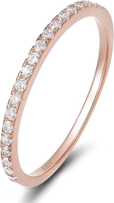 EAMTI 2mm 925 Sterling Silver Wedding Band Cubic Zirconia Half Eternity Stackable Engagement Ring Size 3-13