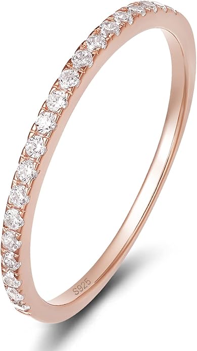 EAMTI 2mm 925 Sterling Silver Wedding Band Cubic Zirconia Half Eternity Stackable Engagement Ring Size 3-13