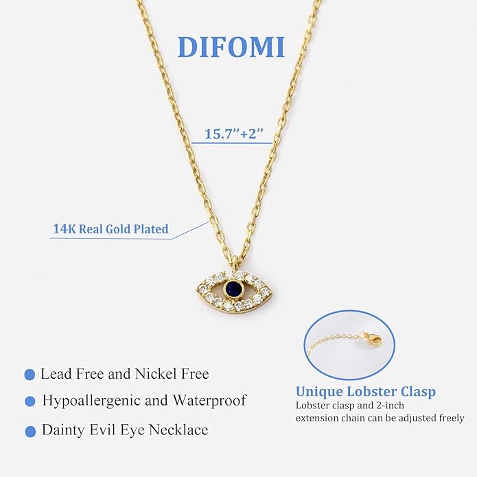 Evil Eye Necklace for Women,Dainty 14K Gold/Sterling Silver Plated Evil Eye Pendant Necklace Tiny Boho CZ Diamond Necklace Cute Trendy Lucky Protection Jewelry Gift for Women