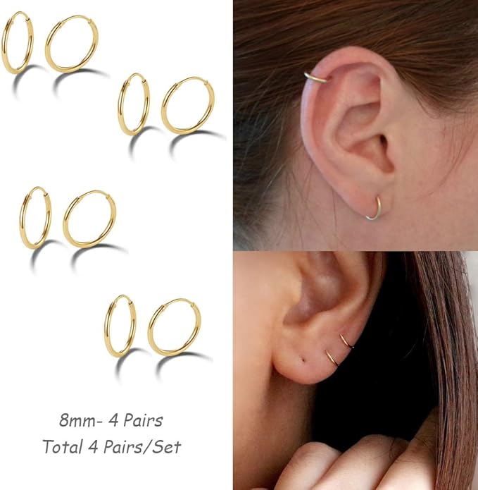 Silver Hoop Earrings- Cartilage Earring Small Hoop Earrings for Women Men,4 Pairs of Hypoallergenic 925 Sterling Silver Tragus Earrings