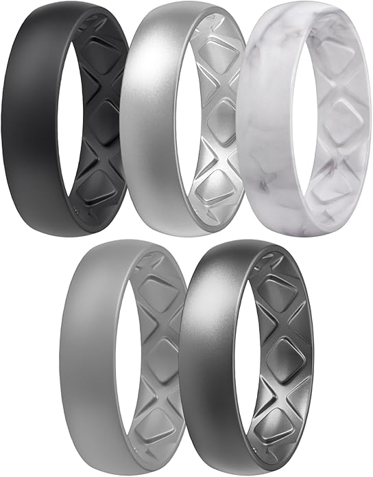 Egnaro Women's Bridal Rings Sets, 6mm Wide, 2mm Thick, Silicone Wedding Rubber Band with Half Size, Inner Arc Ergonomic Breathable Design