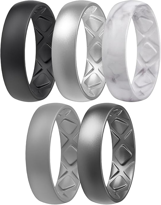 Egnaro Women's Bridal Rings Sets, 6mm Wide, 2mm Thick, Silicone Wedding Rubber Band with Half Size, Inner Arc Ergonomic Breathable Design
