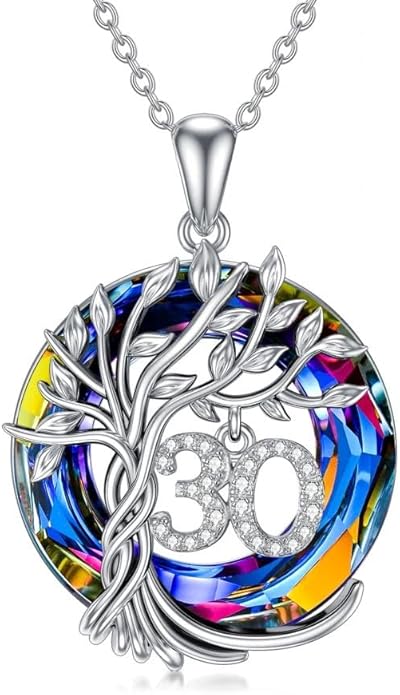 TOUPOP Birthday Gifts for Women 925 Sterling Silver Tree of Life Year Old Necklace Circle Crystal Jewelry Christmas Gifts for Her Wife Mom Mother Grandma Grandmother