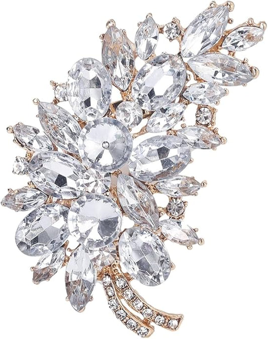 LAXPICOL Vintage Green Austrian Crystal Flower Leaf Bouquet Clusters Large Big Brooch Pin for Women Gold Tone
