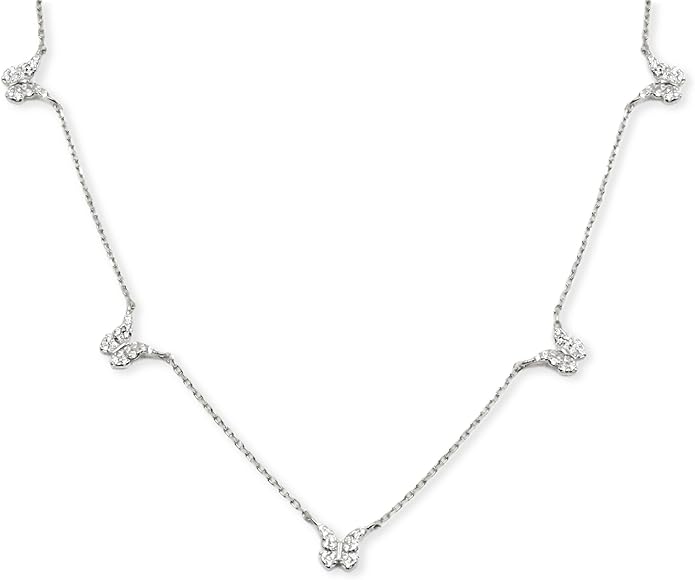 TLTH Butterfly Station Choker Necklace, 18K Plated 925 Sterling Silver, Dainty Adjustable 16"-18" Chain, Gifts for Women Mom Wife