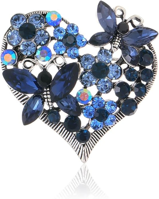 Rhinestone Heart Brooch for Women Sparkling Crystal Flower Brooch Pin Vintage Butterfly Brooches Clothing Wedding Birthday Party Christmas Jewelry Accessories