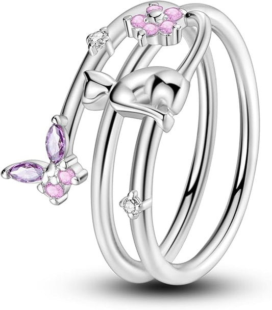 NARMO 925 Sterling Silver Rings for Women Evil Eyes Rings Entwined Line Cubic Zirconia Rings Simple Stackable Finger Rings Engagement Ring Personality Rings Size 6-9