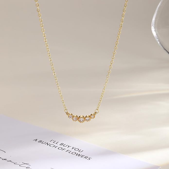 Cubic Zirconia Necklace, Dainty 14k Gold Plated Diamond Necklaces For Women Choker Necklace Simple Gold Plated CZ Jewelry Necklaces for Women Trendy Gifts