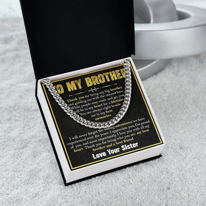 KOLMALK Brother Necklace - Cuban Link Chain Necklace for Men, To My Brother Gift from Sister for Birthday, Anniversary or Christmas