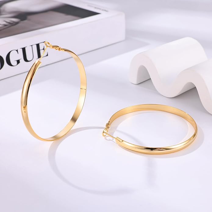 Gacimy 14K Gold Plated Hoop Earrings for Women, 14k Real Gold Plated with 925 Sterling Silver Post, Hypoallergenic Lightweight Thick Hoops Earrings for Women Trendy