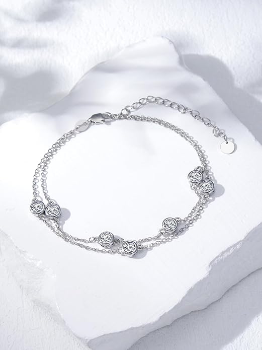 Dorunmo Birthstone Anklet Bracelets for Women 925 Sterling Silver Birthday Mother's Day Jewelry Gifts for Wife Mother Her