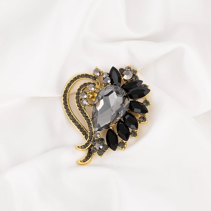 LAXPICOL Vintage Austrian Crystal Elegant Heart Flower Brooch Pin For Women Wedding Broach Pin