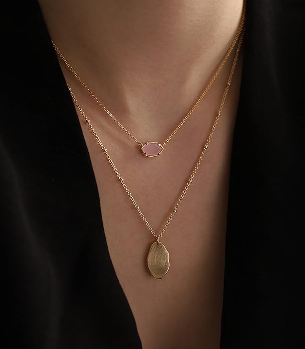 OZEL JEWELRY & GIFT Layered Gold Necklaces for Women - Crystal Colorful Delicate Cutting Pendant Necklace - 18K Gold Plated - Birthday Gifts (Made in Korea)