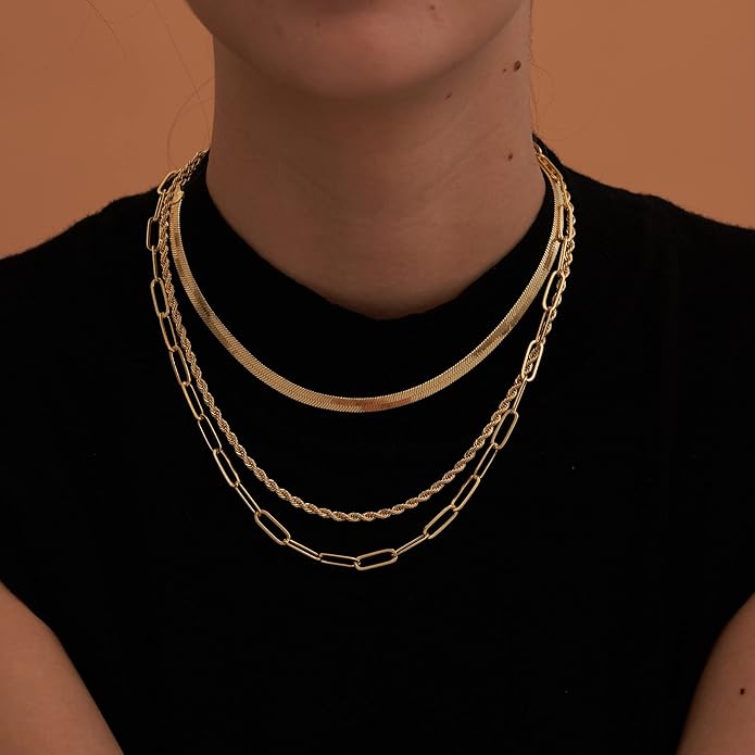 CHESKY 14K Gold/Silver Plated Snake Chain Necklace Herringbone Necklace Gold Choker Necklaces for Women Gifts Jewelry 1.5/3/5MM(W) 14"/16"(L)