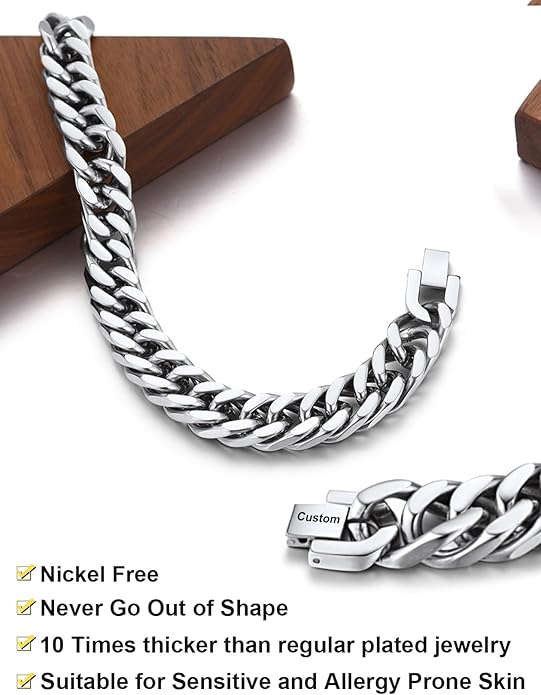 ChainsHouse Stainless Steel Cuban Link Bracelet, 8mm/12mm/17mm Width, 7.5"/8.3"/9", 18K Gold Plated Chain Wrist Bracelets for Men Women, Send Gift Box