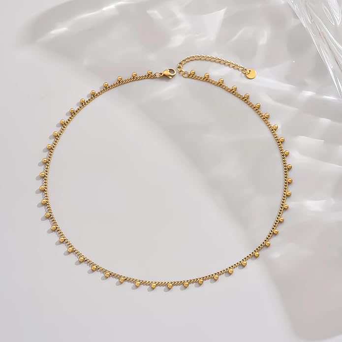 Gold Chain Necklace for Women 18K Gold Plated Stainless Steel Necklace Dainty Star Cross Heart Choker Chains Simple Delicate Minimalist Trendy Jewelry