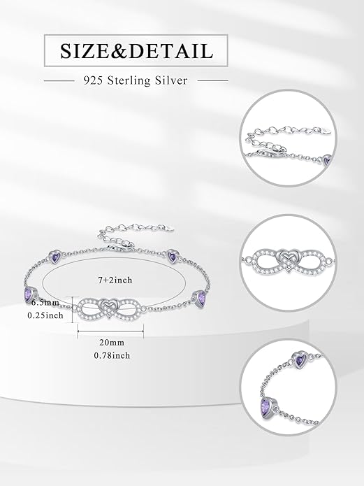 Infinity Love Heart/Claddagh Bracelet for Women 925 Sterling Silver Charm Link Bracelet Adjustable Valentine’s Day Jewelry Gift for Her