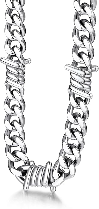Bestyle Barbed Wire Necklace 5/7/9/12mm Mens Chain Necklaces Hip-hop Punk Gothic Stainless Steel Chain Heavy Thick Cuban Link Chain for Men Women, Length 16/18/20 Inch