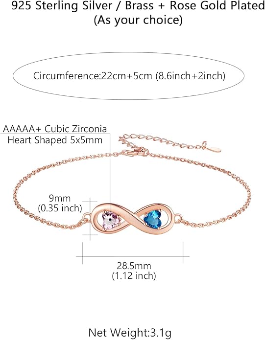 Custom4U Personalized Infinity Ankle Bracelets for Women 925 Sterling Silver Anklet Bracelet Endless Love Symbol Birthstone Charm Adjustable Foot Chain Jewelry Mothers Day Gifts for Mom Wife Women Her