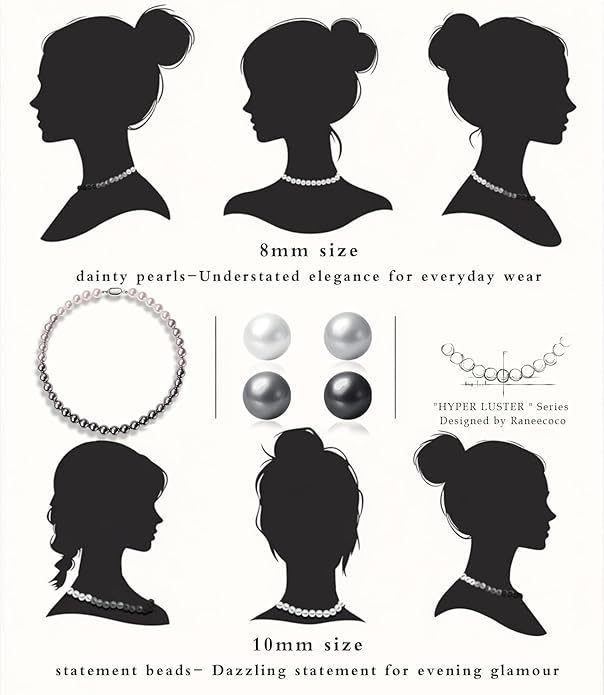 Raneecoco HYPER LUSTER Sterling Silver Round Simulated Pearl Necklace for Women | Dainty Choker or Long Pearl Necklace | Gift Ready for Wedding