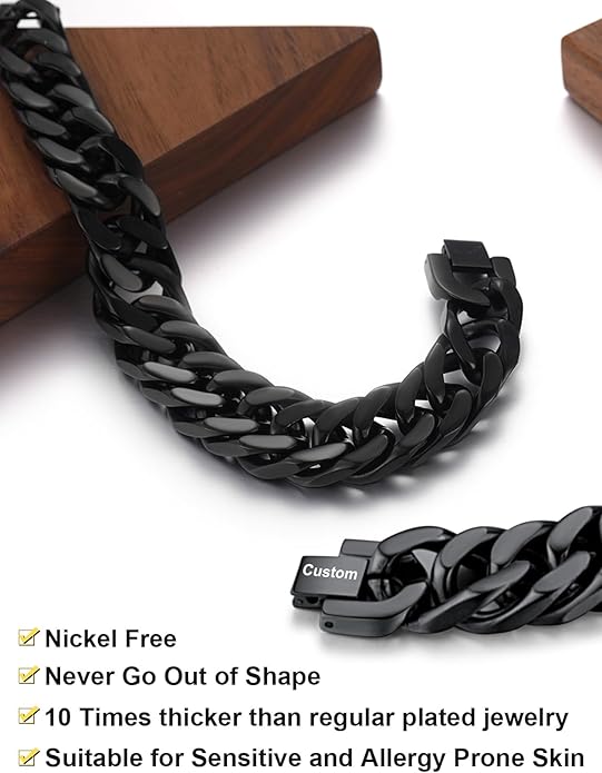 ChainsHouse Stainless Steel Cuban Link Bracelet, 8mm/12mm/17mm Width, 7.5"/8.3"/9", 18K Gold Plated Chain Wrist Bracelets for Men Women, Send Gift Box