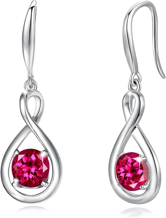 FANCIME Dangle Drop Earrings 925 Sterling Silver Dainty Infinity Round Gemstone Birthstone Jewelry Birthday Gifts for Her Women