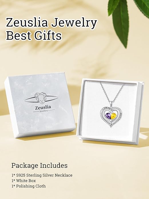 Zeuslia Double Birthstone Necklace Gifts for Wife - 925 Sterling Silver Sunflower/Rose/Crown Cross/Compass/Heart Pendant I Love You Necklace, Anniversary Birthday Gifts for Wife Girlfriend Mom Her