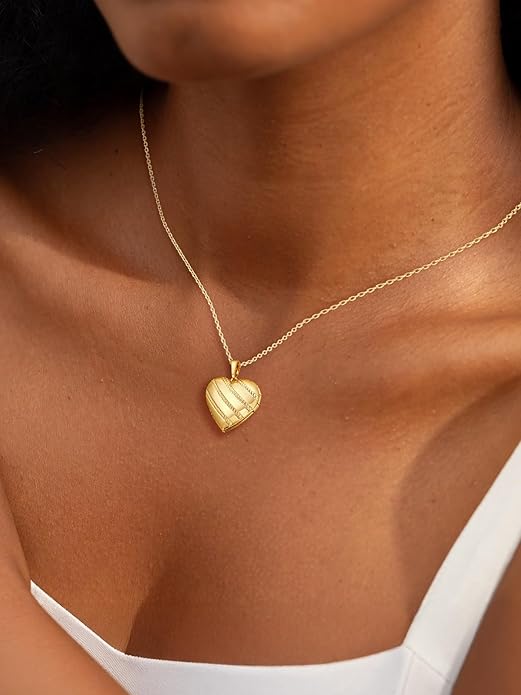 U7 Women Locket Necklace Platinum 14K Gold Photo Lockets that Hold Picture,Chain 20 Inch Personalized Gift Custom Love Heart Image Necklaces
