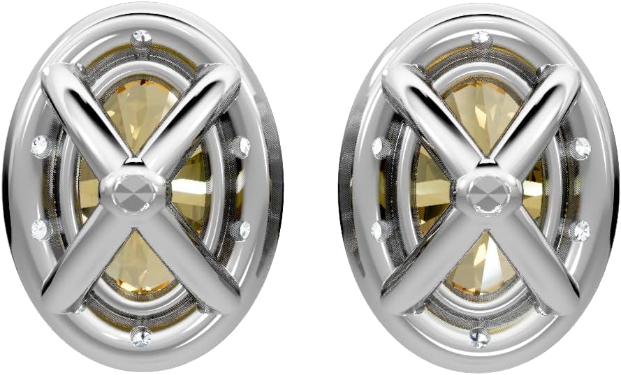 10K White Gold Oval Gemstone and Natural Round Diamonds Stud Earrings for Women - Hypoallergenic Trendy Ladies Earrings for Women - Jewelry Gifts for Wife