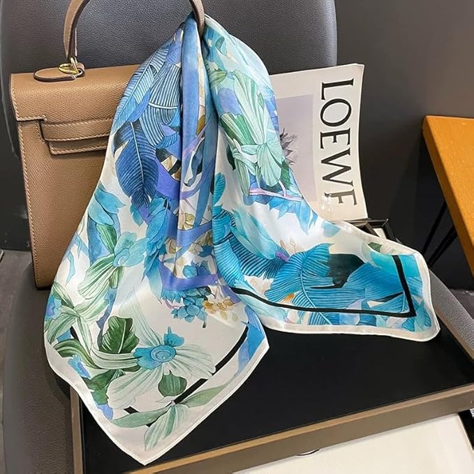 ANDANTINO 100% Mulberry Silk Square Scarf for Hair-25.6" X25.6'' Women Men Natural Silk Neckerchief Digital Printed Headscarf