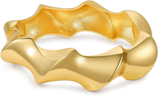 jokcde Chunky Gold/Silver Gold Cuff Bangle Bracelets for Women Trendy Hinged Cuff Open Wide Chunky Gold Bracelet Minimalist Bangle Jewelry Gift