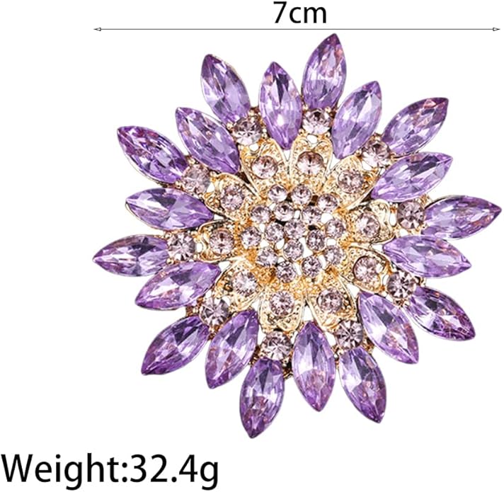 Rhinestone Large Flower Brooches Pins for Women Fashion Sparkly Crystal Sunflower Statement Brooch Unique Wedding Party Suit Dress Jewelry Accessories