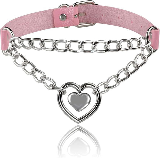 MILAKOO PU Leather Punk Choker Necklaces Circle/Heart Charm Adjustable Collar Necklace for Women