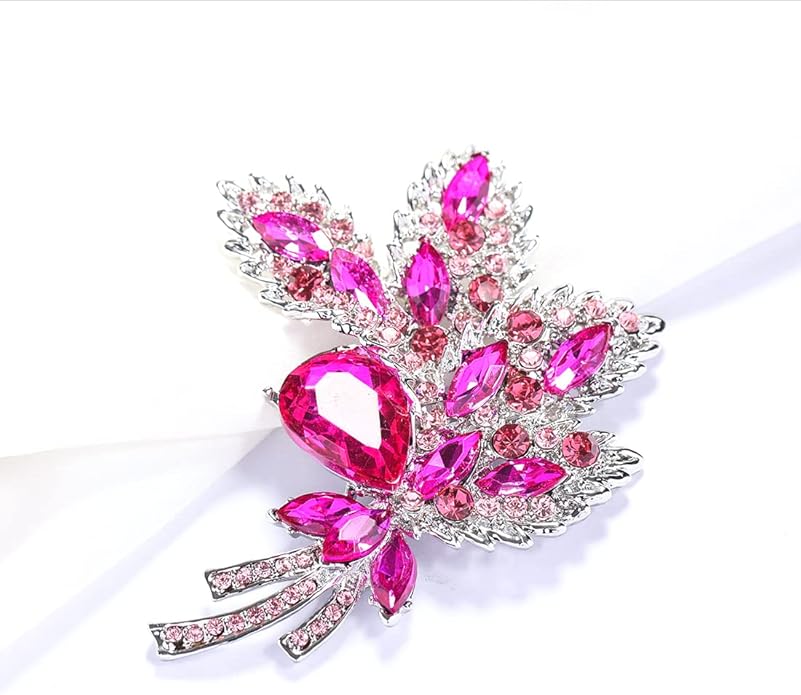YOQUCOL Big Large Brooch Pin Austrian Crystal Leaf Shape Bouquet Rhinestone Scarf Decoration Wreath Cloth Brooches Pins For Women Girls