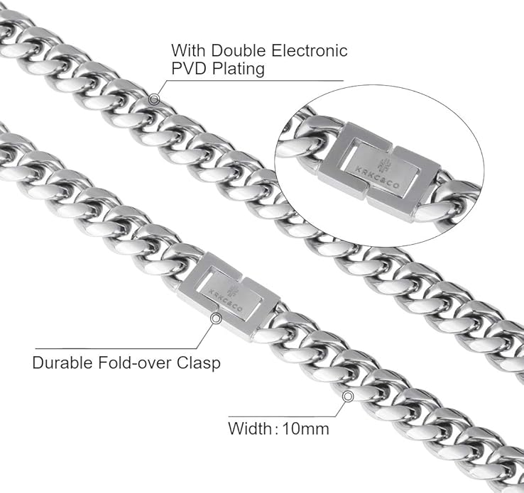 KRKC&CO Cuban Link Chain for Men 8/10/12/14mm, Brithday Gift for Men, 18k Gold Miami Necklace, Durable, Anti-Allergies Hip Hop Jewelry for Mens