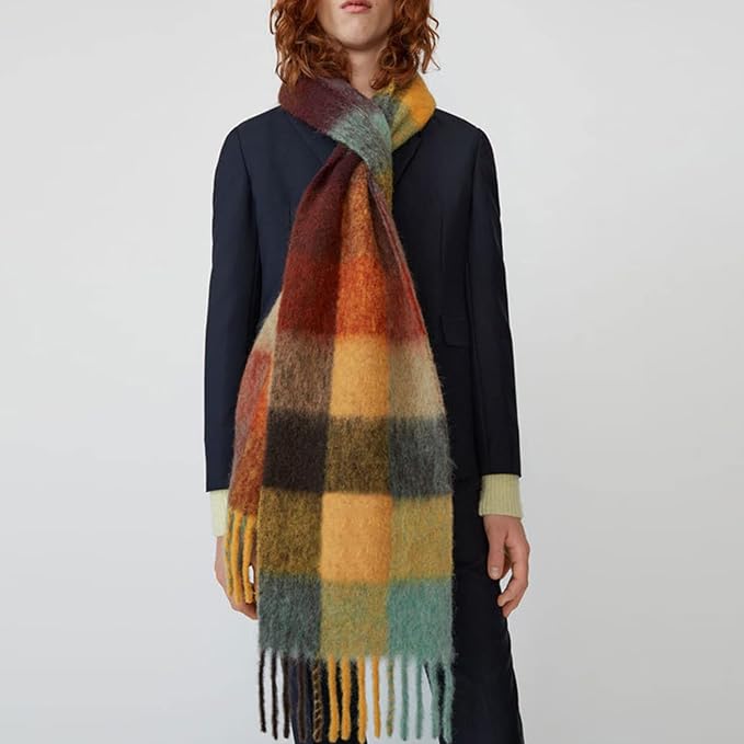 SHOHOKU Large Chunky Plaid Scarf Coloured Checked Oversized Scarf Tassel Soft Fall Winter Thick Warm Shawl Women